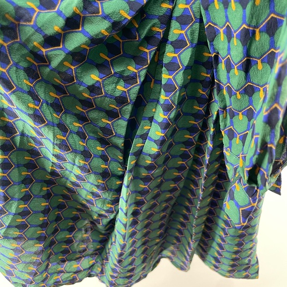Jamison 100% Silk Shirt Dress with Pockets - Green, Blue & Yellow - Size Small - Picture 3 of 10
